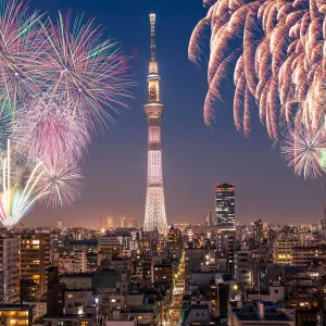 Tokyo Skytree Print with Nighttime Fireworks Tokyo Skytree Print with Nighttime Fireworks