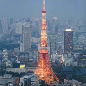 Tokyo Tower high angle view at dusk Tokyo Tower high angle view at dusk