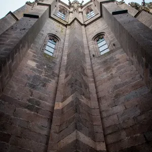 Towering wall of abbatial church Mont Saint-Michel, Normandy, France