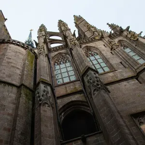Towering wall of abbatial church Mont Saint-Michel, Normandy, France