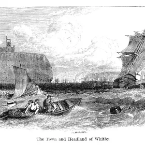 Whitby Town and Headland Vintage Engraving Print Whitby Town and Headland Vintage Engraving Print