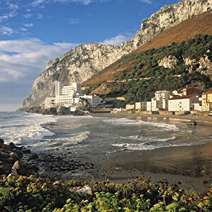Town on mountain by sea, Catalan Bay, Gibraltar
