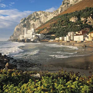 Town on mountain by sea, Catalan Bay, Gibraltar