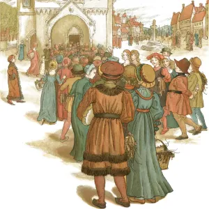 Townsfolk queuing to enter the town hall Townsfolk queuing to enter the town hall