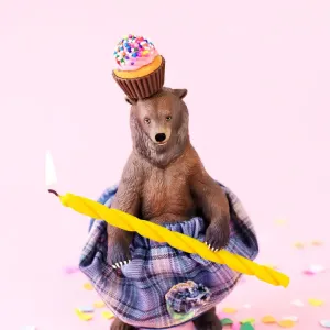 Toy Grizzly Bear in Blue Plaid Skirt Print Toy Grizzly Bear in Blue Plaid Skirt Print