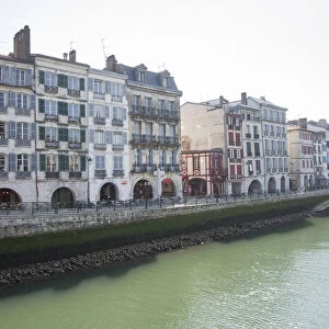 Traditional architecture on Nive river banks, Bayonne, France