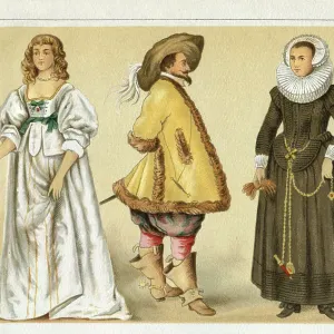 A 17th century English royal woman's traditional clothing print