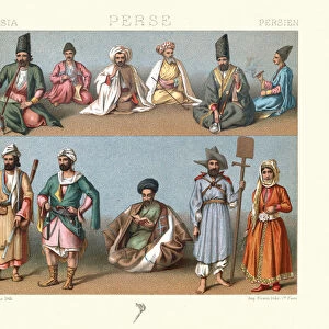 Traditional costumes of Persia, 19th Century, Smokers, soldier, muletteer, Armenians