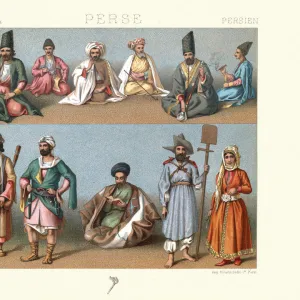 Traditional costumes of Persia, 19th Century, Smokers, soldier, muletteer, Armenians