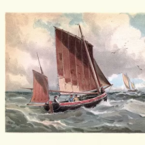 Traditional fishing lugger boats at sea, 19th Century