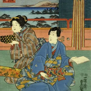 Traditional Japanese Woodblock of a couple Traditional Japanese Woodblock of a couple