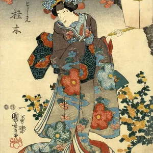 Traditional Japanese Woodblock female with lattern Traditional Japanese Woodblock female with lattern