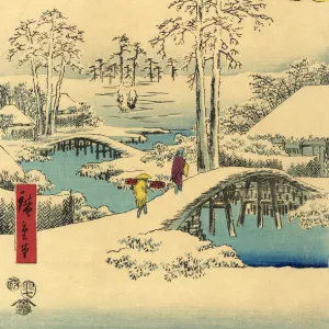 Traditional Japanese Woodblock snow scene