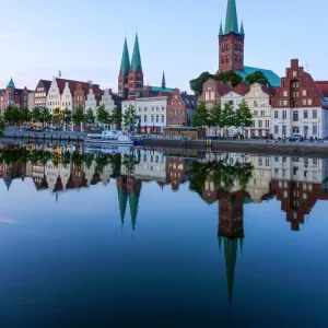 Trave river and the historic centre of LAOEbeck, Germany