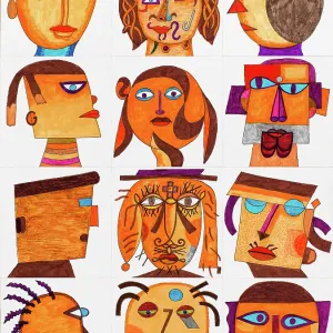 "Tribute to Xul Solar (Omaggio a Xul Solar), by Mario De Biasi, from the "Faces" series, 1999, 20th Century, drawing"