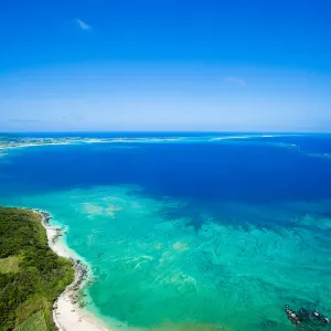 Tropical island and coral reef from above, Okinawa Tropical island and coral reef from above, Okinawa