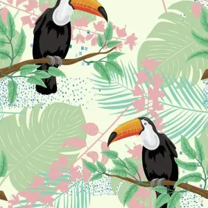 Tropical Plants And Toucan Seamless Pattern Tropical Plants And Toucan Seamless Pattern