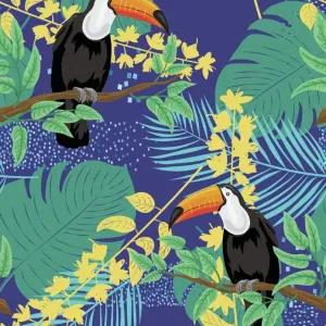 Tropical Plants and Toucan Seamless Print Tropical Plants and Toucan Seamless Print