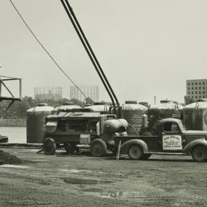 Truck on construction site, (B&W) Truck on construction site, (B&W)