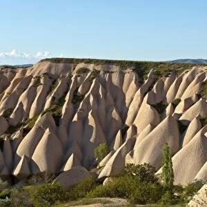 Tufa formations formed by erosion, Goreme National Park, Uchisar, Cappadocia, Nevsehir Province, Central Anatolia Region, Turkey