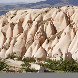 Tufa formations at Uchisar, Goreme National Park, Cappadocia, Central Anatolia Region, Anatolia, Turkey