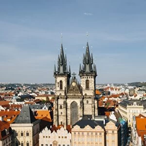 Tyn Church and Old Town Square seen from above, Prague, Czech Republic