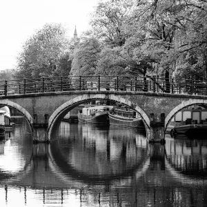 Typical Arch Bridge in Amsterdam Black and White Print