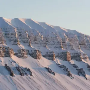 Typically shaped mountain in a wintry Spitsbergen, Svalbard, Norway, Europe Typically shaped mountain in a wintry Spitsbergen, Svalbard, Norway, Europe