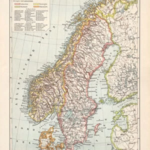 Typographic map of Sweden and Norway, lithograph, published in 1897