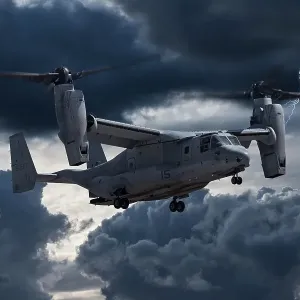 U. S. Marine Corps Bell/Boeing U. S. Marine MV-22 Osprey tilt-rotor aircraft with lightning U. S. Marine Corps Bell/Boeing U. S. Marine MV-22 Osprey tilt-rotor aircraft with lightning