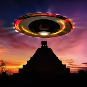 UFO Print over Ancient Mayan Pyramid UFO Print over Ancient Mayan Pyramid