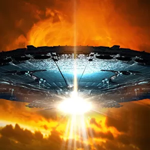 UFO against orange sky