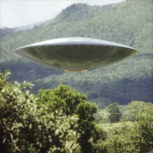 UFO above trees, illustration UFO above trees, illustration
