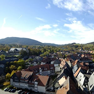 UNESCCO World Heritage Site view over picturesque old town from tower of Marktkirche Goslar Lower Saxony Germany