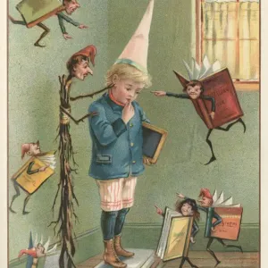 Victorian Schoolboy Taunted by Books Print Victorian Schoolboy Taunted by Books Print