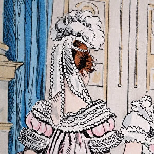 Upper class women wearing feather headdress, French Restoration, Paris, France