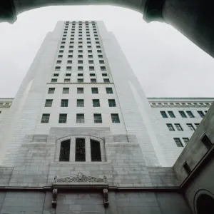 USA, California, Los Angeles city hall, low angle view