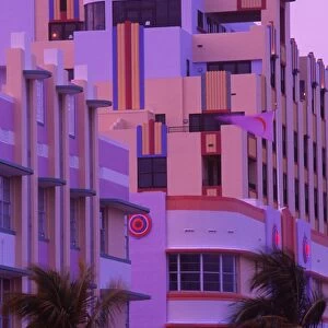 USA, Florida, Miami beach, art deco buildings, dusk