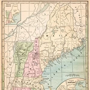 USA New England states map 1875