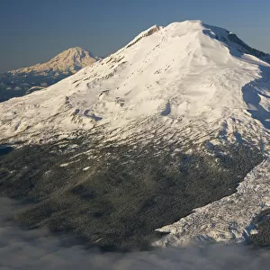 USA, Washington, Cascade Range, Mt Adams with Mt Rainier in distance