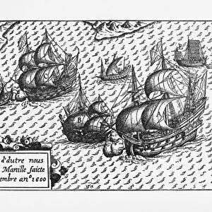 Van Noort Landing in Manila Bay, Philippines Engraving, 1600