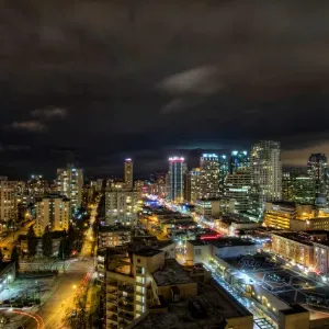 Vancouver BC Canada cityscape with Robson street