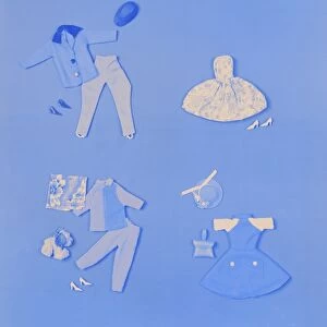 Various clothings on blue background