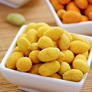 Various coated peanuts, curry, Wasabi and chili flavours