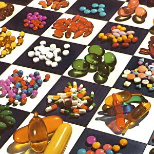 Various Pills on Checkerboard