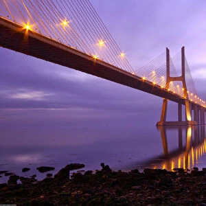 Vasco da Gama bridge in Lisbon at dawn