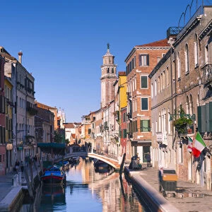 Venice, Veneto, Italy. Typical street canal