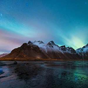 Vesturhorn and the northern lights, Iceland