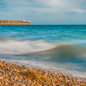 Brighton Beach Print, Grey Pebbles and Aqua Sea Brighton Beach Print, Grey Pebbles and Aqua Sea