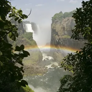 Victoria Falls with rainbow, view from Zimbabwe, Zambezi River, Zambia, Zimbabwe, Africa Victoria Falls with rainbow, view from Zimbabwe, Zambezi River, Zambia, Zimbabwe, Africa